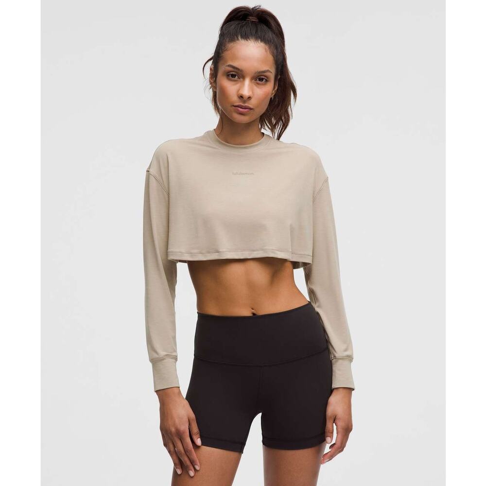 Lululemon Super Cropped Long Sleeve Shirt Tan Neutral Jersey Training Top
